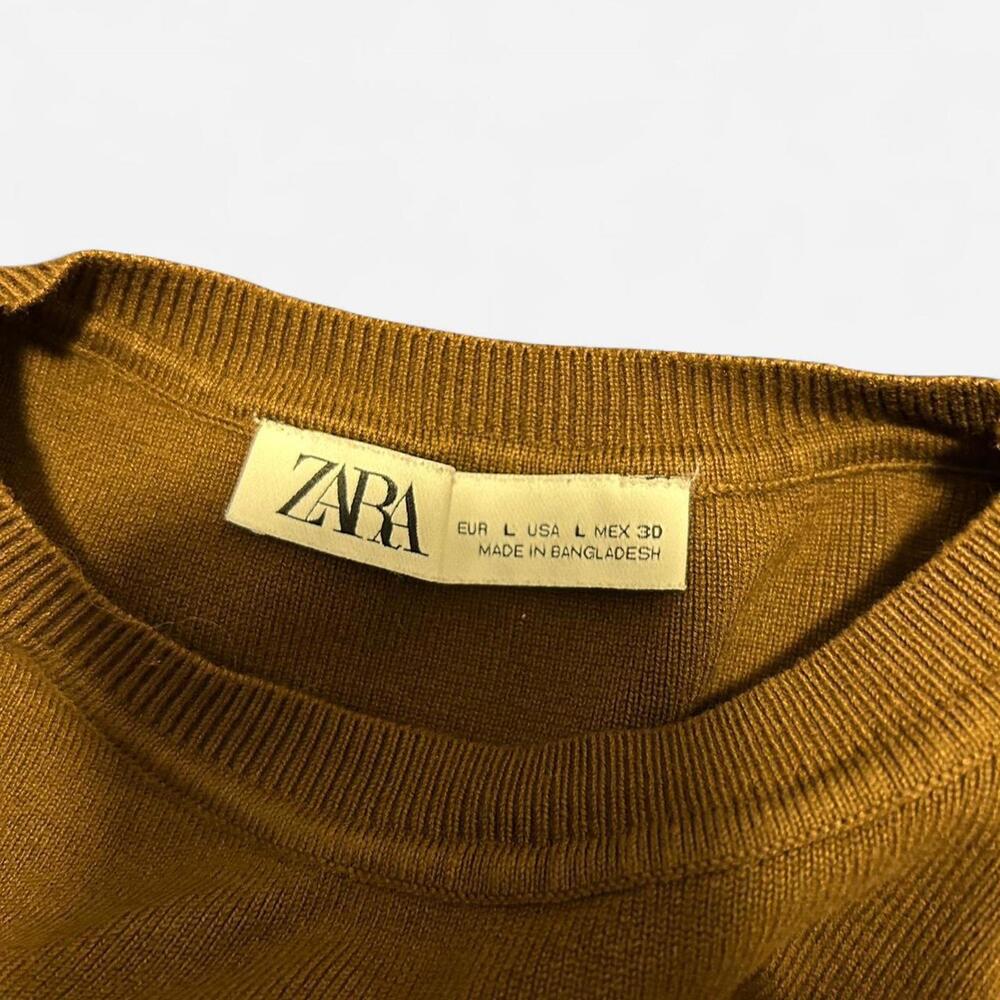 Chocolate brown Zara cropped crew neck knit crop top. - Picture 4 of 4